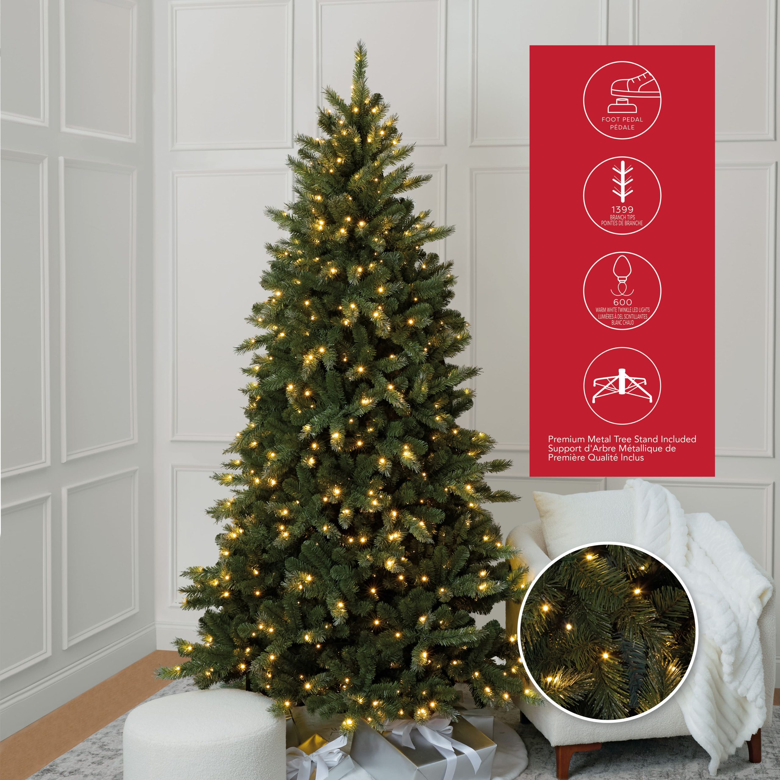 7.5ft. Pre-Lit Preston Pine Artificial Christmas Tree, Warm White Twinkle LED Lights by Ashland® - Image 4