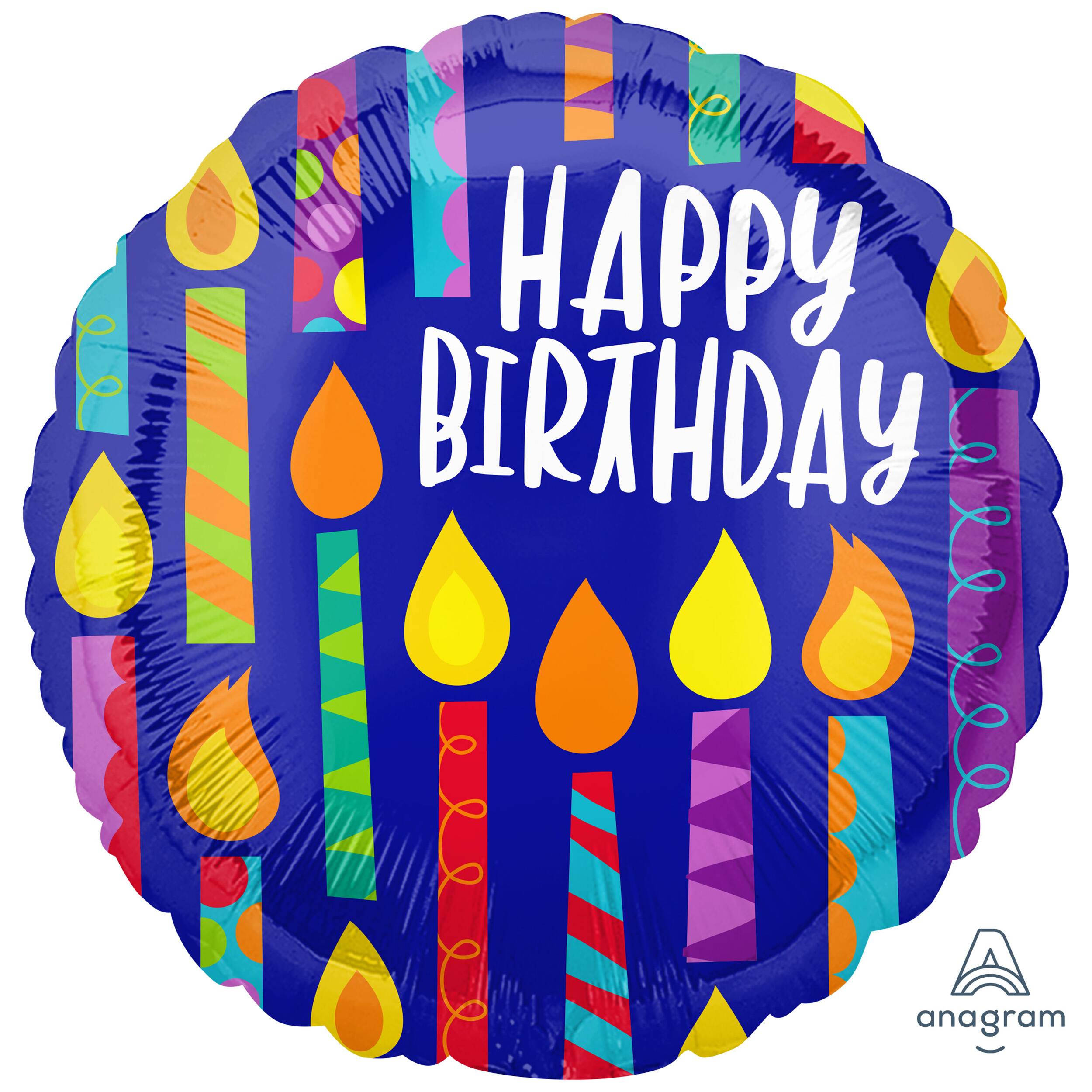 28" Multicolor Happy Birthday Candles Foil Balloon