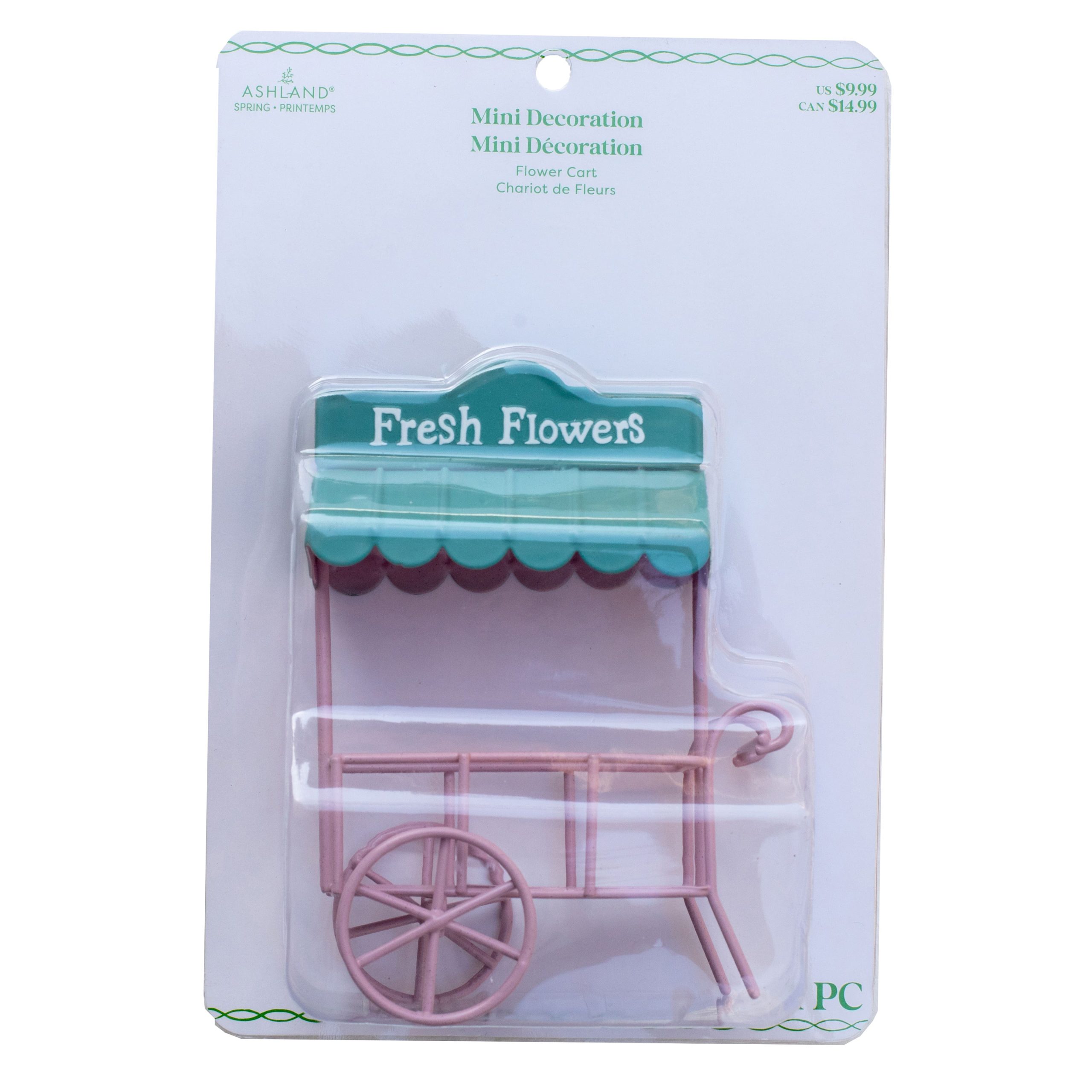Mini Pink & Teal Metal Flower Cart by Ashland® - Image 2