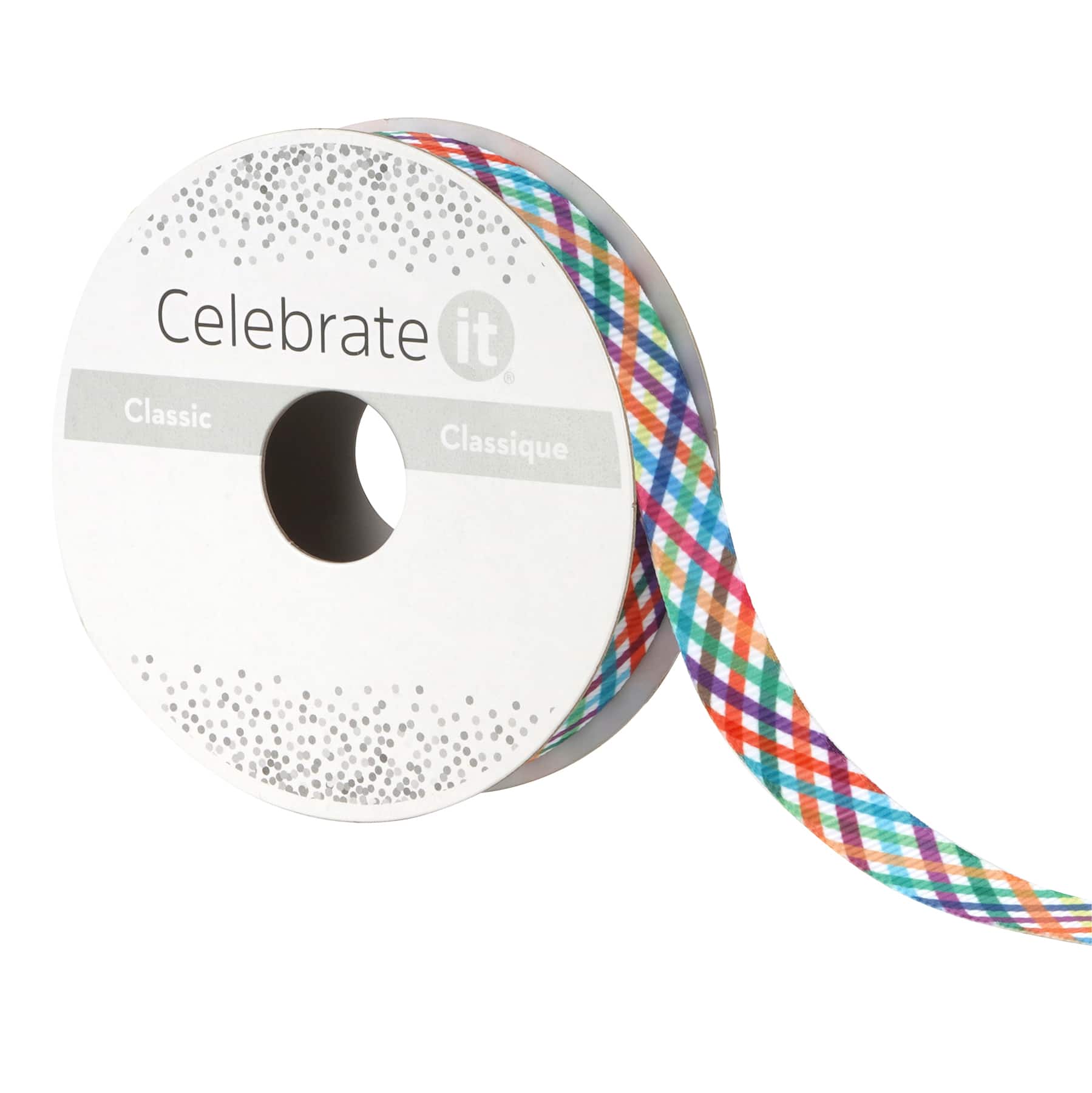 5/8'' x 7 yd. Rainbow Plaid Ribbon by Celebrate It® - Image 4