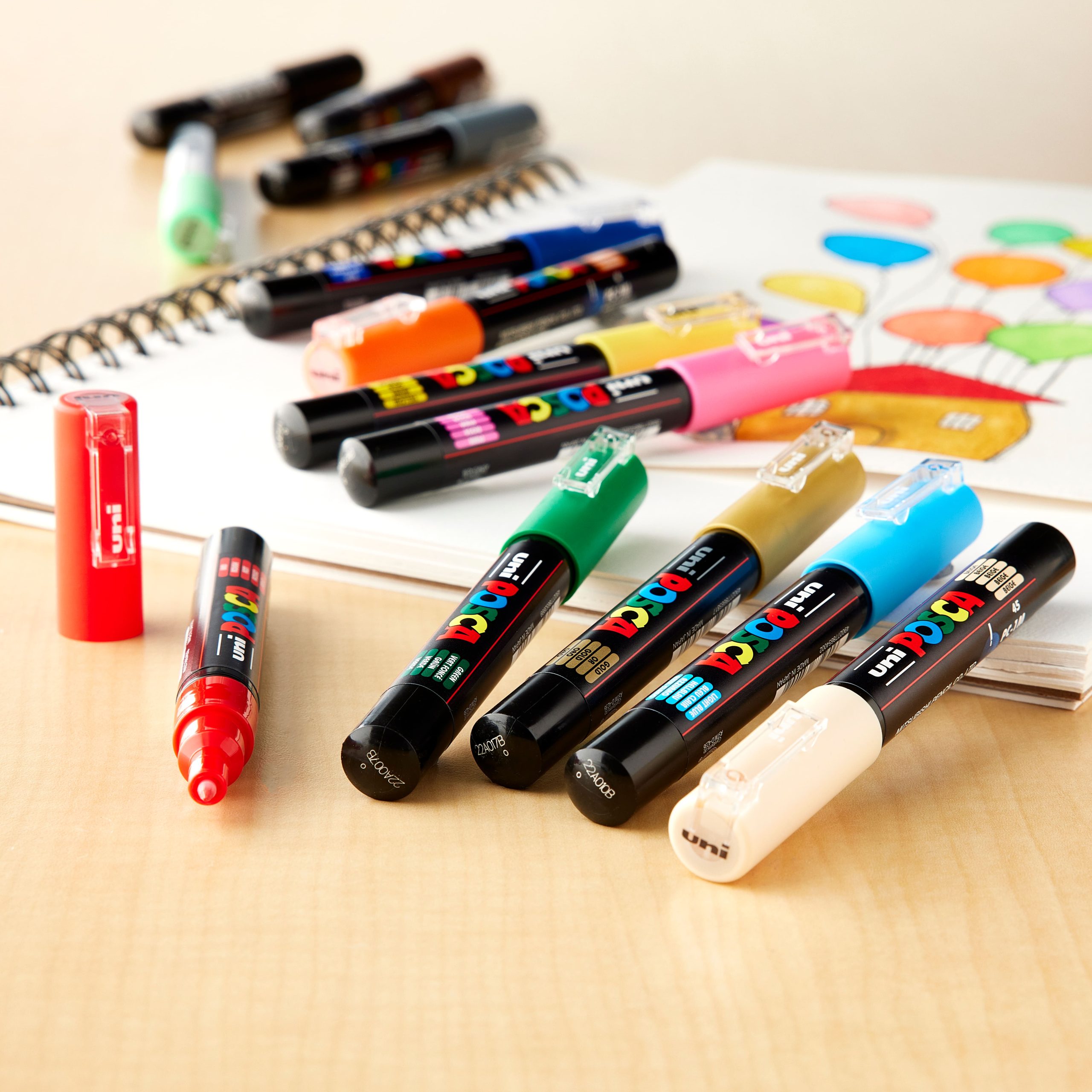 Uni Posca PC-1M 16 Color Extra Fine Tapered Tip Paint Marker Set - Image 2