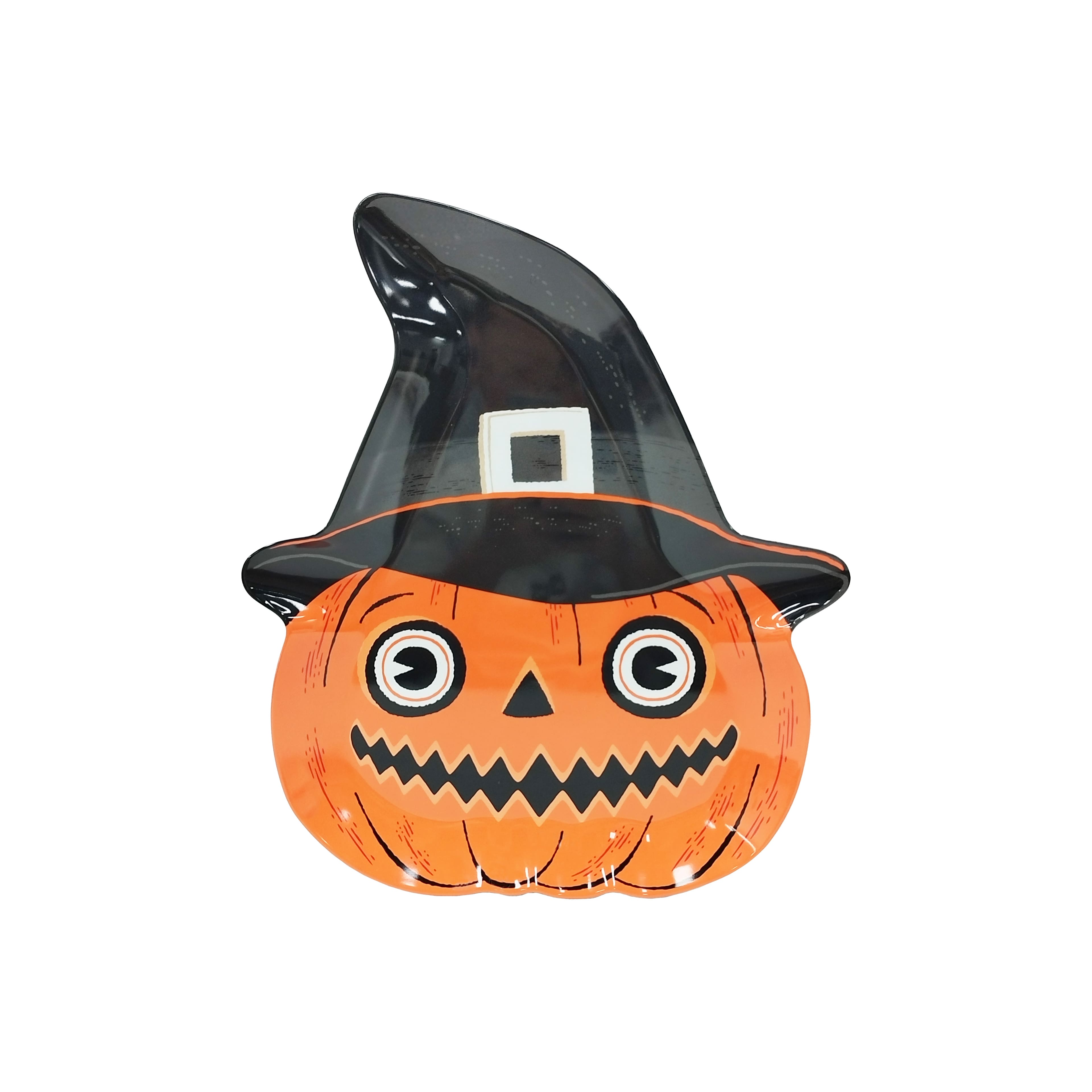 13.5" x 11.6" Halloween Jack-o'-Lantern with Witch Hat Melamine Platter by Celebrate It™
