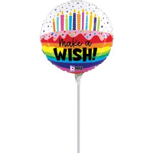 9" Rainbow Wish Birthday Stick Balloon