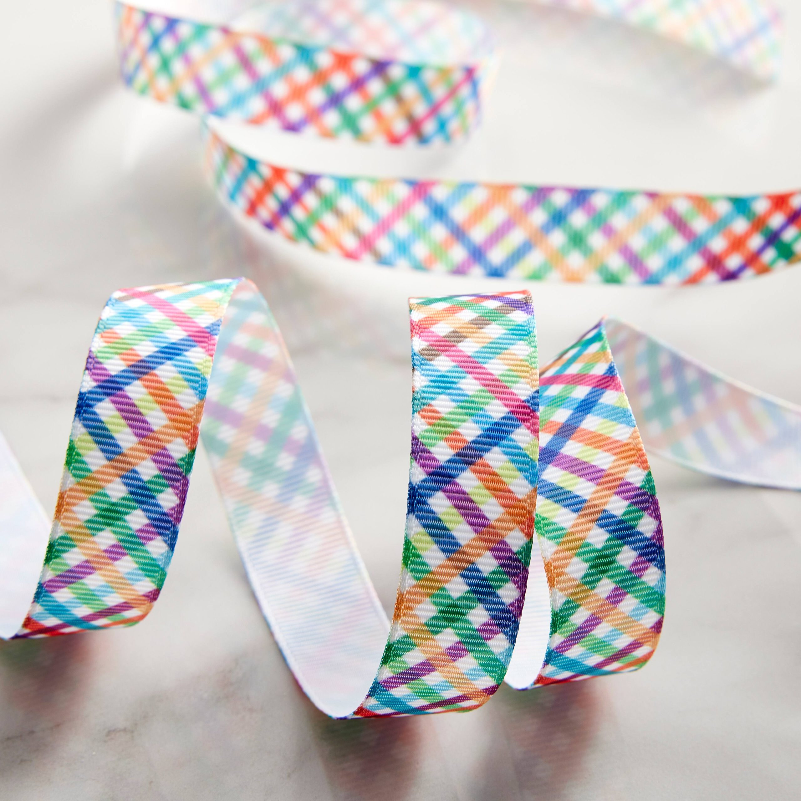 5/8'' x 7 yd. Rainbow Plaid Ribbon by Celebrate It® - Image 2