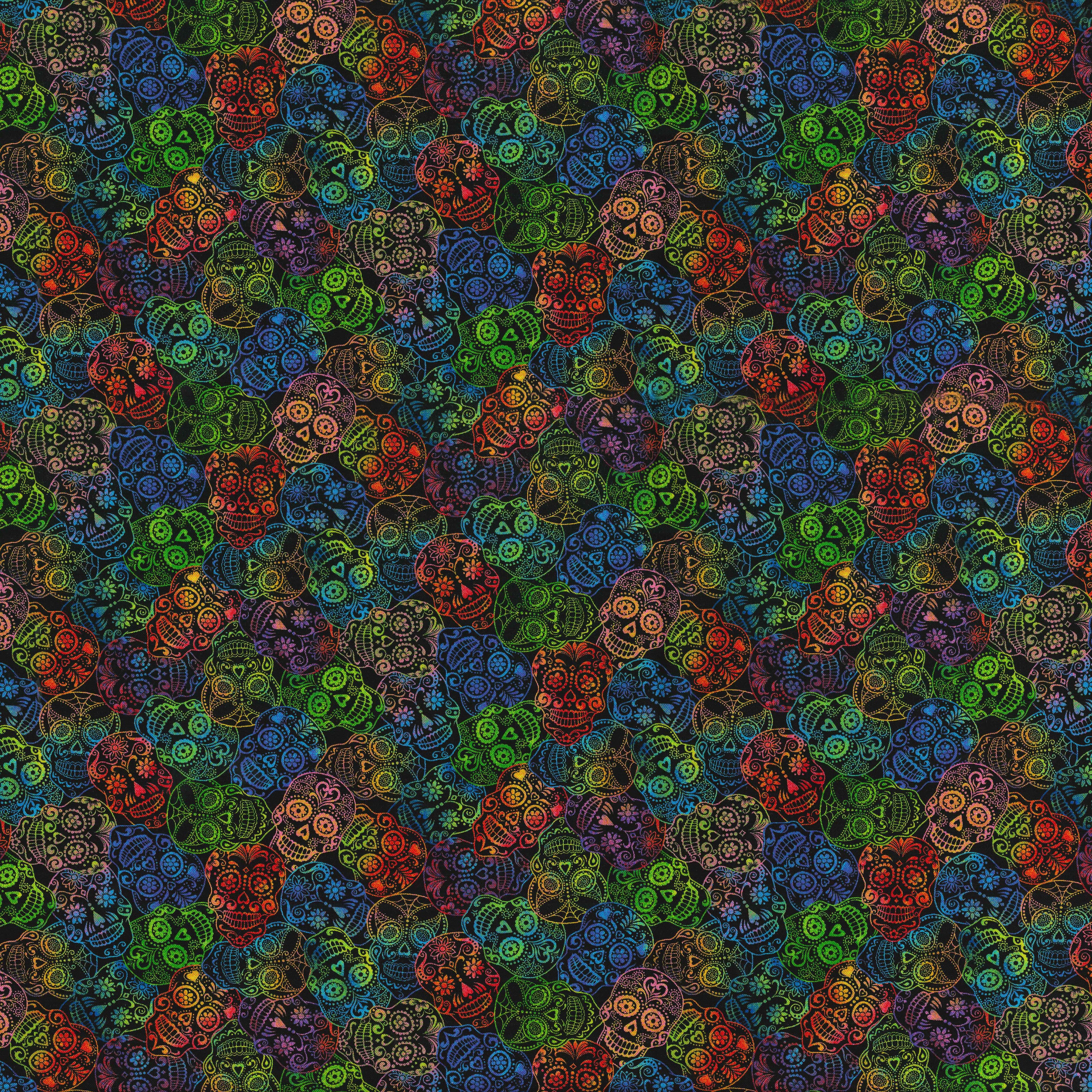 Fabric Traditions Rainbow Sugar Skulls Cotton Fabric