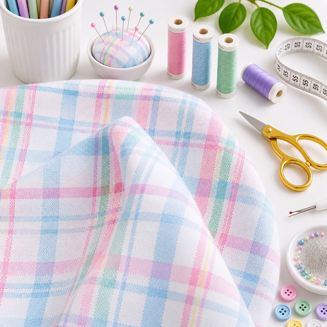 Plaid Easter Pastel Cotton Fabric - Image 3