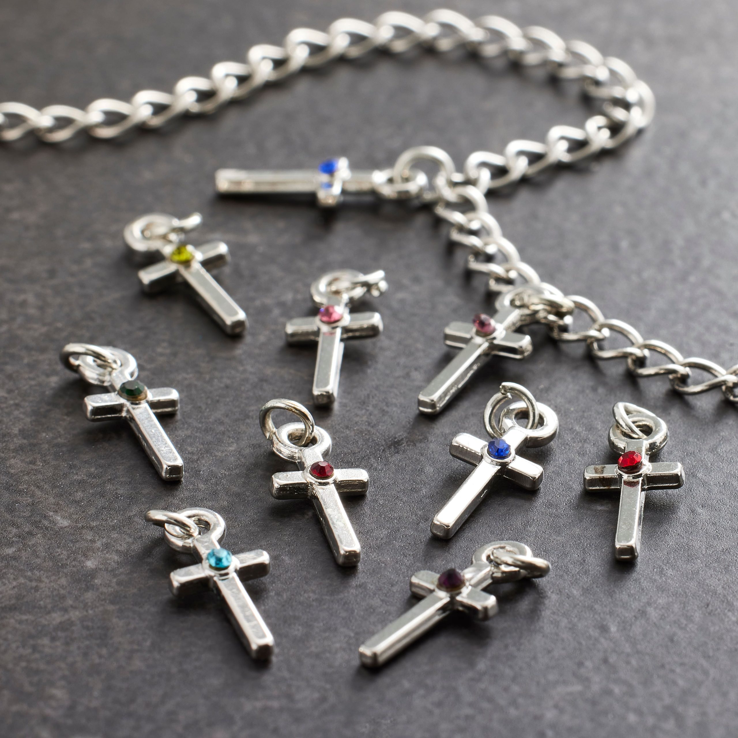 Charmalong™ Rhodium Cross Birthstone Charms by Bead Landing™ - Image 2