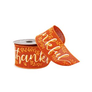 2.5" x 6.6yd. Orange Thankful Wired Faux Linen Ribbon by Celebrate It®